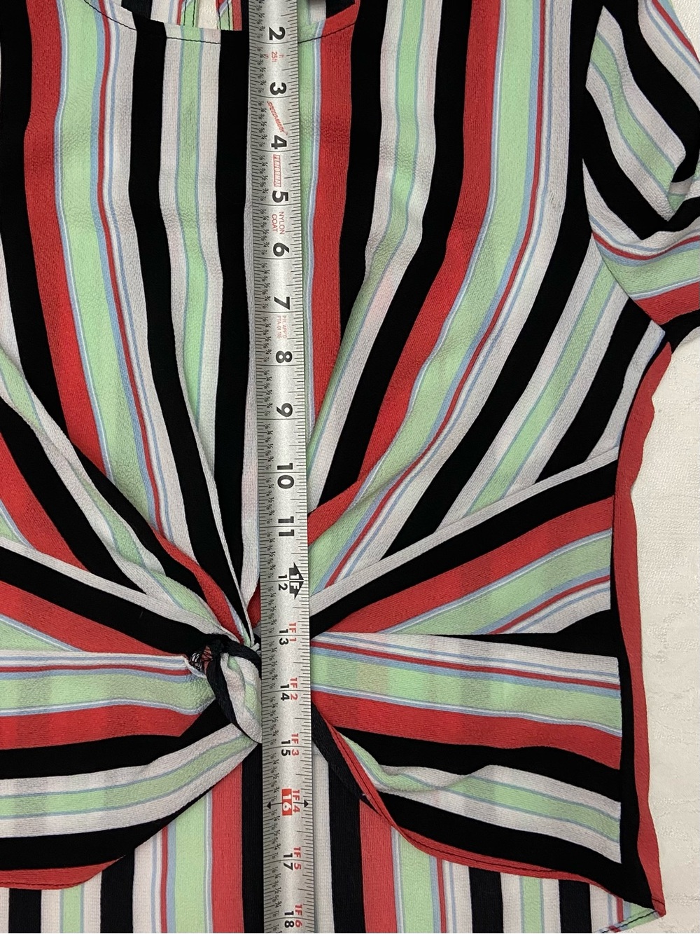 Bar III Striped Twist-Front Blouse - Black, Red & Mint Green Bell Sleeve - Picture 8 of 8